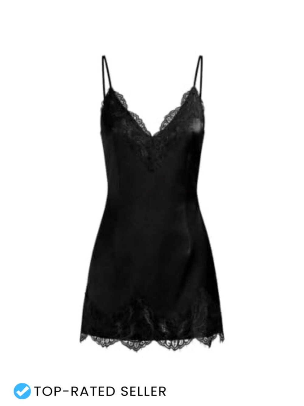 Satin Lace Mini Dress Adjustable Spaghetti Strap V Neck Party Date Night